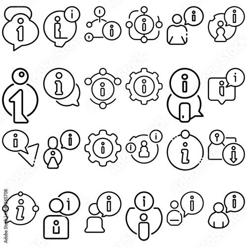 Collection of informational icons featuring the letter i in various shapes and contexts for user interface