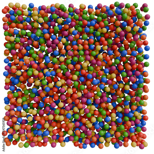 slightly wavy field of numerous small spheres in various vibrant colors, predominantly red, orange, yellow, green, and blue, creates a colorful, textured surface