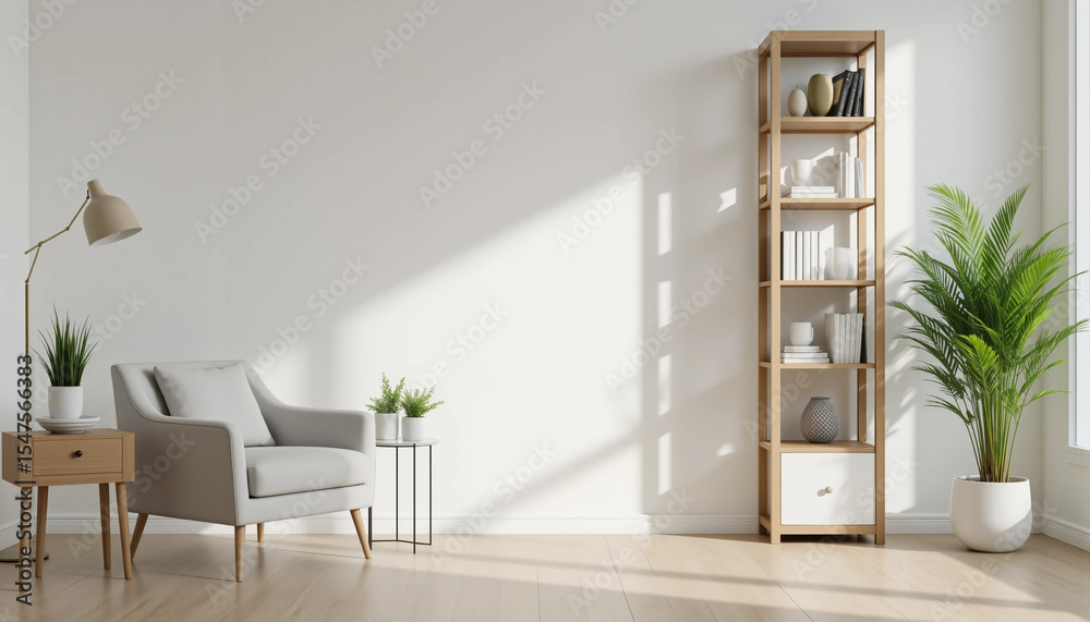 Fototapeta premium Living room interior have armchair and decor accessories with white color wall- 3D rendering