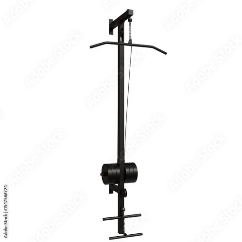 vertical cable machine for strength training.  Features a tall central post, pulley system, weight stack, and lat pull-down bar.  Designed for home or gym use, offering versatile exercises