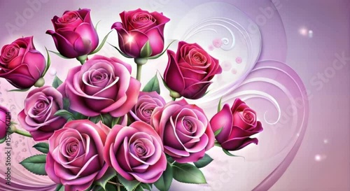 Beautiful bouquet of pink roses with soft pastel background,   