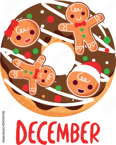 Delightful December Donut Festive Gingerbread Cookie and Chocolate Glaze Design