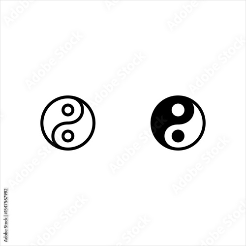 Classic  Yin Yang icon  symbol of  balance and harmony.  Vector set of black and white yin and yang symbols. Vector illustration