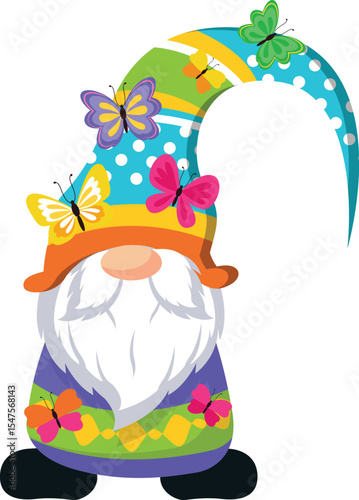 Wallpaper Mural Charming Spring Gnome with Colorful Butterflies Whimsical Garden Decor Illustration Torontodigital.ca