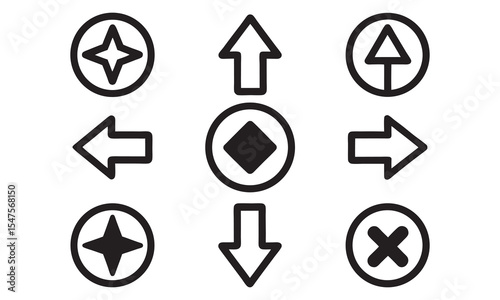 Geometric Arrow Icon Set  Directional Navigation Vectors with Unique Shape Variants for UI and Infographics, arrow, icon set, vector, navigation, eps, trendy vector eps