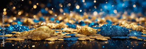 Sparkling Gold and Blue Glitter Texture Background, Luxurious Festive Design