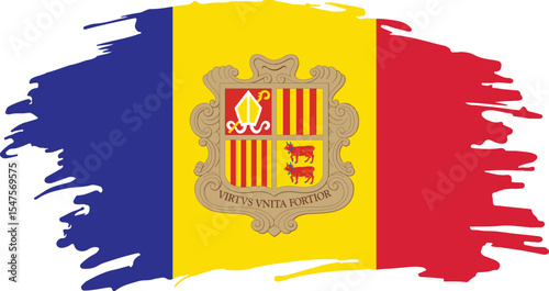 artistic andorra flag with coat of arms and brushstroke