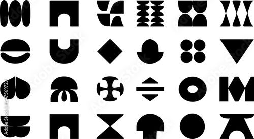 modern memphis geometric symbols abstract shapes black vector icons minimal design