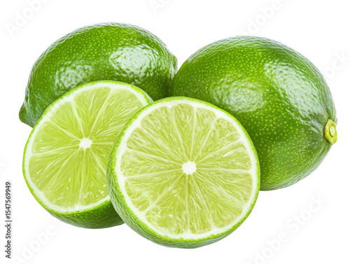 Slices of fresh lime on white background