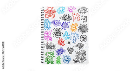 A lined notebook with random student doodles and scribbles.