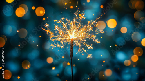 Person holding lit sparkler with blurred festive background