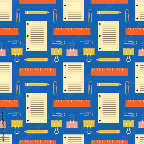 Stationery Pattern Vector Illustration with Office Supplies.