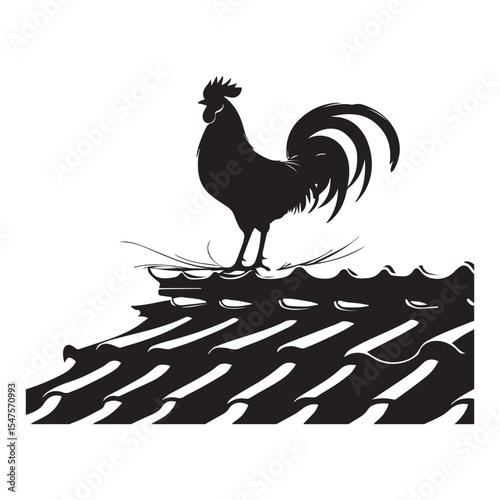 Rooster silhouette on a tile rooftop