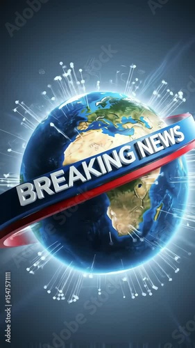 Breaking News Template intro for TV broadcast news show program with 3D breaking news text and badge, against global spinning earth cyber and futuristic style