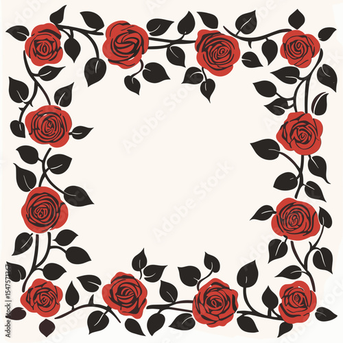 Red rose vine framing roses illustration decorative vector
