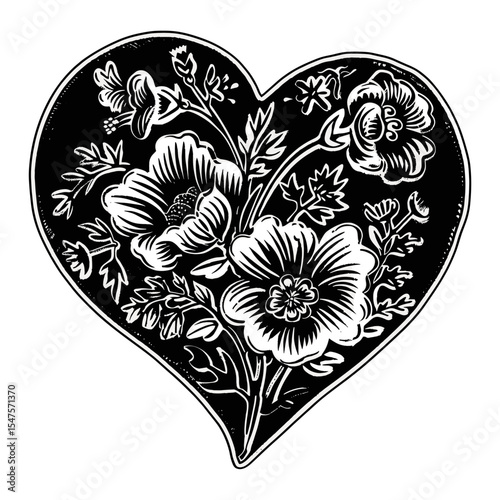 Heart with flowers illustration shape black vector