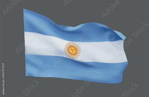 The waving flag of the Argentine Republic on a neutral background.
