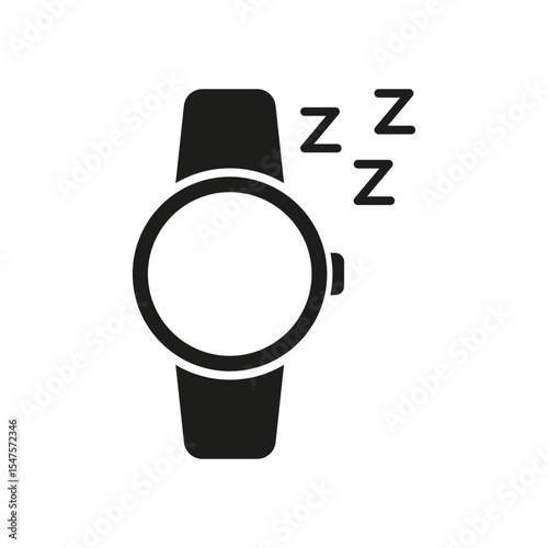 Smartwatch With Sleep Tracking Solid Icon. Sleep Monitoring, Rest Analysis, And Health Tracking Silhouette Symbol. Wearable Technology For Better Sleep. Isolated Vector Illustration
