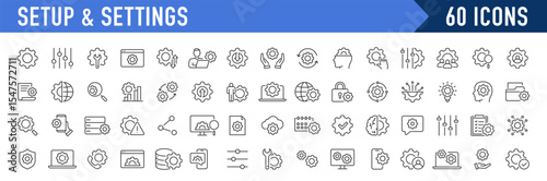 Setup and Settings web icons in line style. Options, download, update, configuration, gears, optimization, collection. Vector illustration.