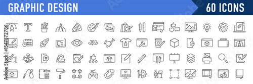 Graphic design web icons in line style. Icons for graphic designer, creative package, stationary, software, creativity, tools, drawing, collection. Vector illustration.