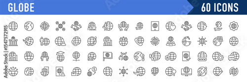 Globe web icons in line style. Planet Earth, world map, business, global, travel, collection. Vector illustration.