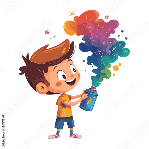 Kid cartoon character colorful spray magic vector