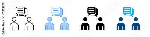 Dialogue Icon Set Multiple Style. Designed In Outline, Blue, Glyph, Dual Tone