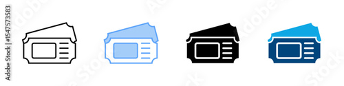 Ticket Icon Set Multiple Style. Designed In Outline, Blue, Glyph, Dual Tone