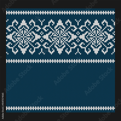 Seamless pattern, white and blue, jacquard knitting imitation. 