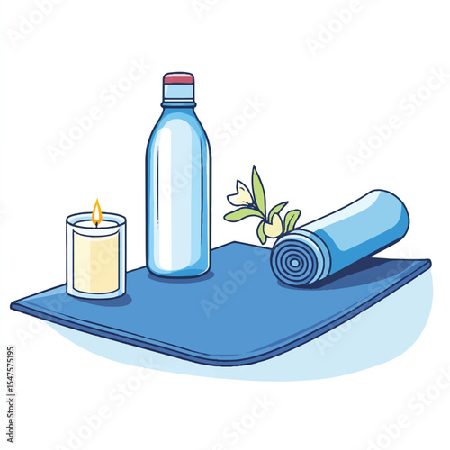 a yoga mat with water bottle