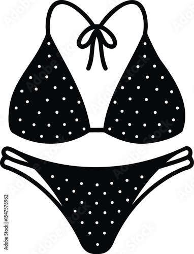 Black and white polka dot string bikini swimwear set illustration design
