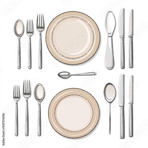 a dining set with plates and cutler