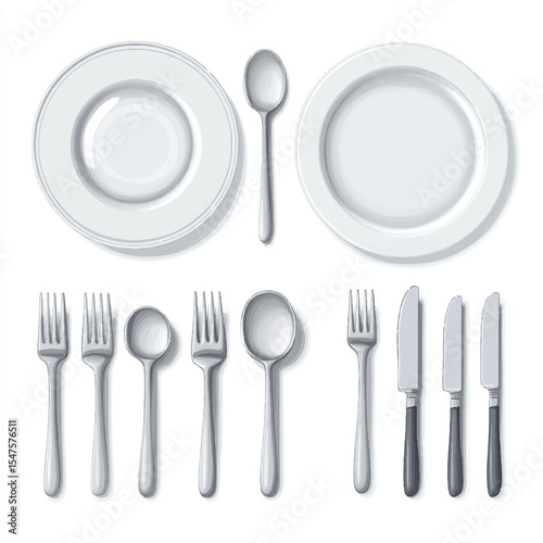 a dining set with plates and cutler