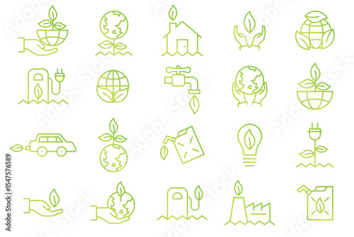 Recyclable icon set. Renewable energy symbols. Outline vector icons.