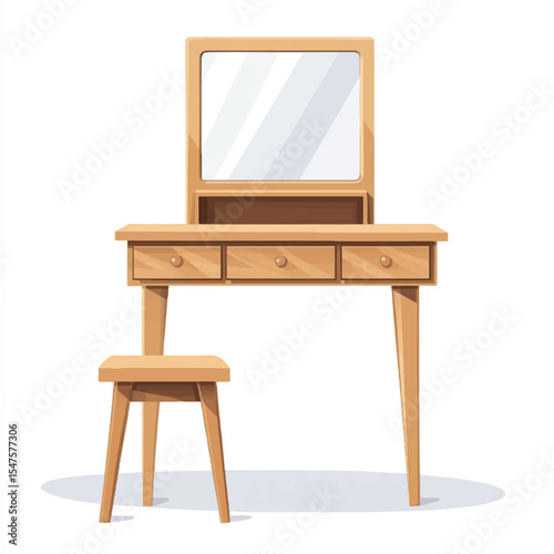 a dressing table with mirror and stool