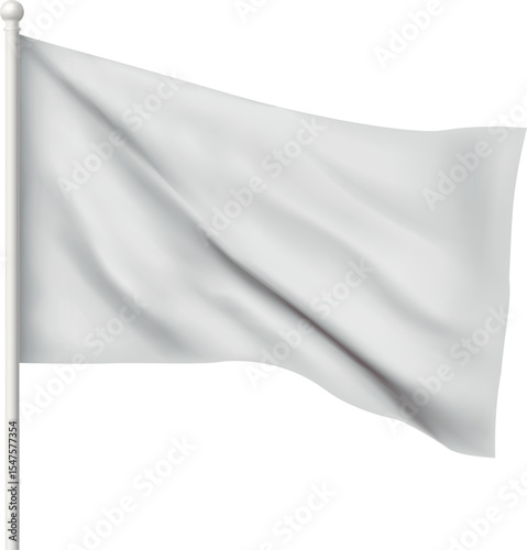 White waving flag vector 3d template, clean horizontal canvas promotion design, empty blank of flag on flagpole mockup