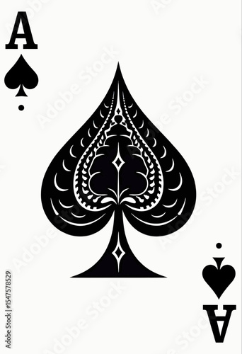A highly detailed and ornate Ace of Spades playing card, featuring an intricate, tribal-inspired pattern for a unique and powerful monochrome design.
