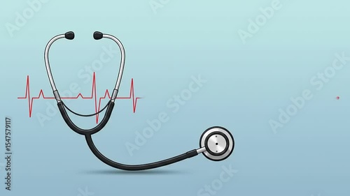 Stethoscope resting on a light blue background with an ECG heartbeat line illustrating health monitoring