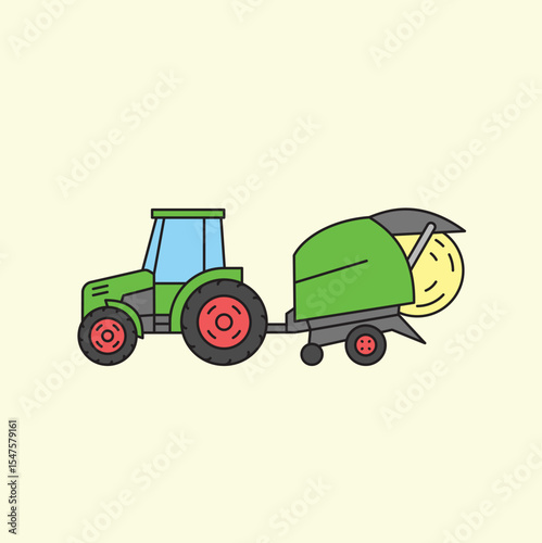 Tractor Transporting Hay Bales in Agricultural Field During Daytime with Bright Sky