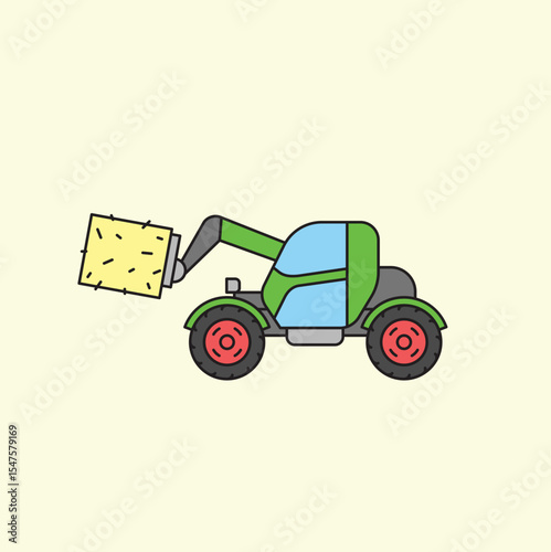 Tractor Collecting Hay Bales in Farm Field - Illustration of Farming Equipment and Rural Environment