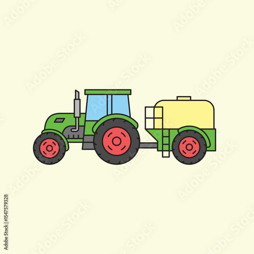 Tractor with Sprayer, Farm Field, Digital Illustration, Outdoor, Side View, Farming Concept