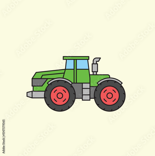 Farm Action, Tractor, Agricultural Field, Illustration, Rural Environment, Side View, Farming Concept