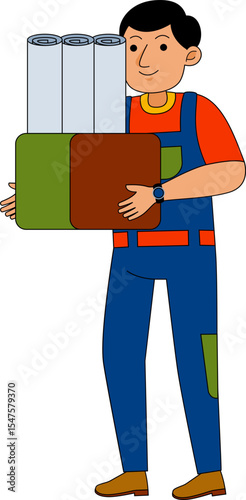Illustration of Delivery Man Carrying Packages