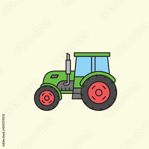 Green Tractor in Simple Illustration, Agricultural Environment, Digital Art Perspective, Iconic Design