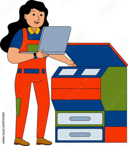 Illustration of a Woman Repairing a Printer