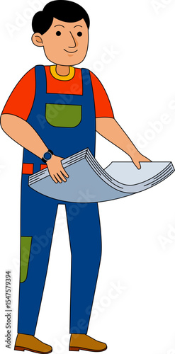 Cartoon Construction Worker With Blue Overalls