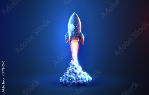 Digital rocket launch. Application startup, new project, fast tech, marketing solution