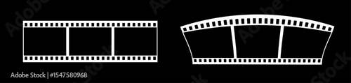 35mm film strip vector design with 3 frames on black background. White film reel symbol illustration to use for photography, television, cinema, photo frame.