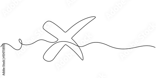 Long line cross icon. X. Continuous line. Vector illustration, Continuous one line drawing Wrong Mark, Continuous one line drawing Wrong Mark. Line Art wrong Marks Symbol. wrong mark continuous one.