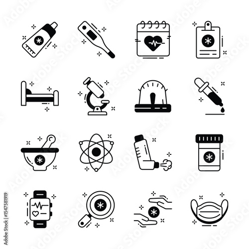 Grab this appealing pack of medical glyph style icons